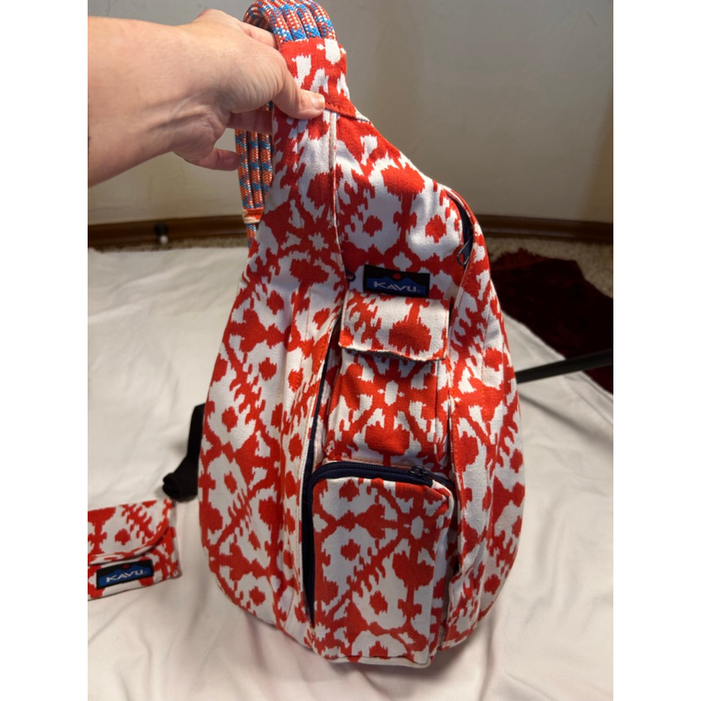 KAVU Sling Bag and Matching Wallet Red White Ikat Print